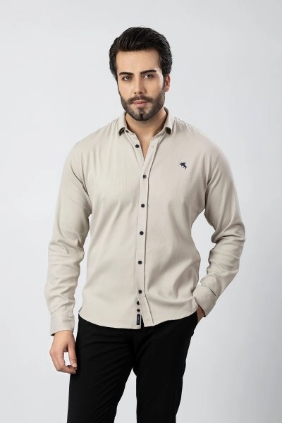 Erkek Gömlek Slimfit Likralı Kumaş Uzun Kol Pa-180 Taş Renk PA-180-GS