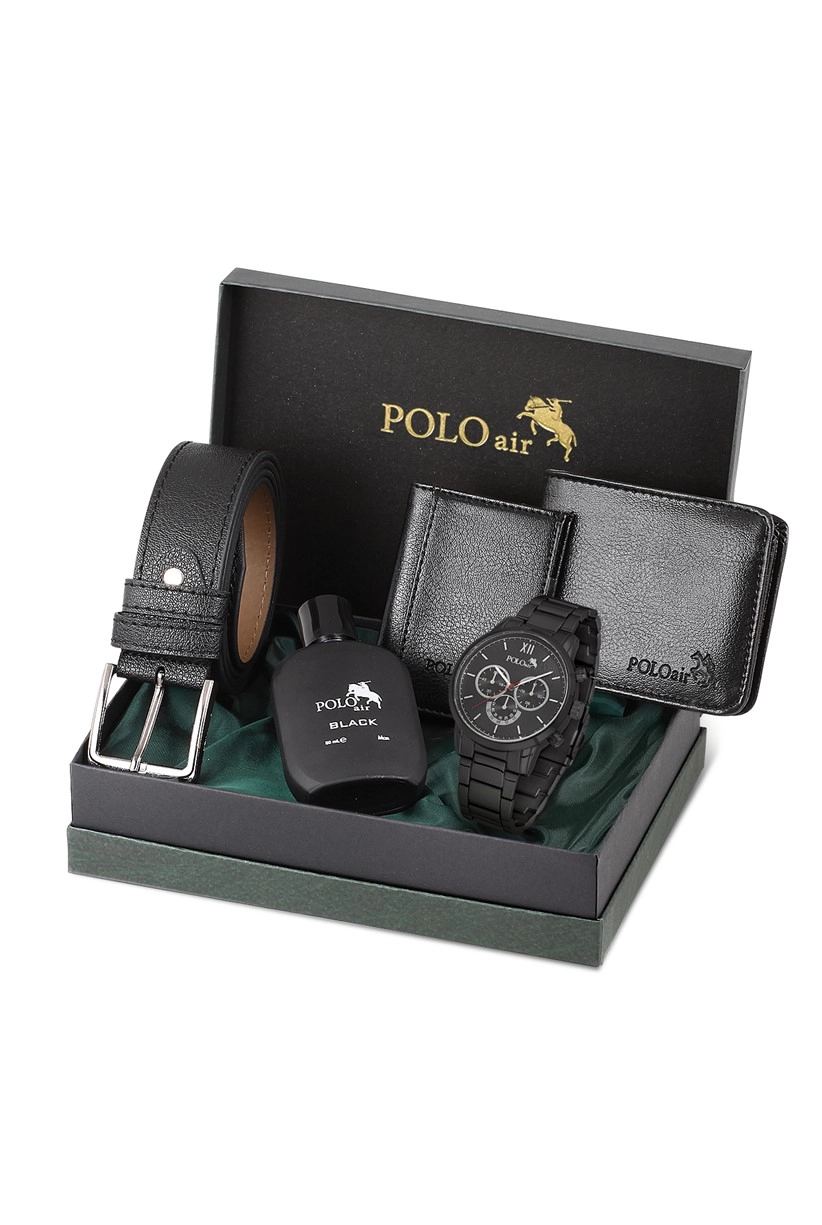 Cüzdan Kartlık Kemer Parfüm Saat Seti Siyah Set PL-0788E1 PL-0788E1