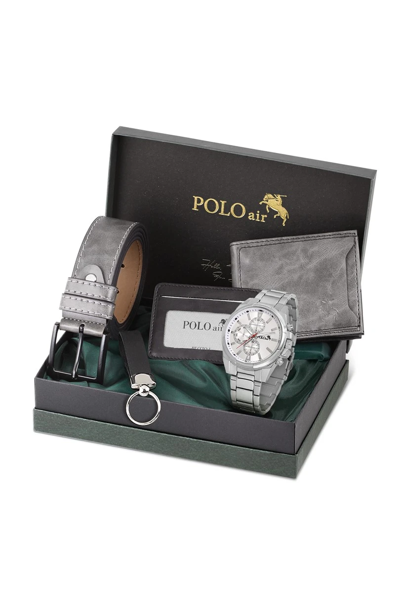 Cüzdan Kartlık Kemer Saat Anahtarlık Set Gri Renk PL-0779E4