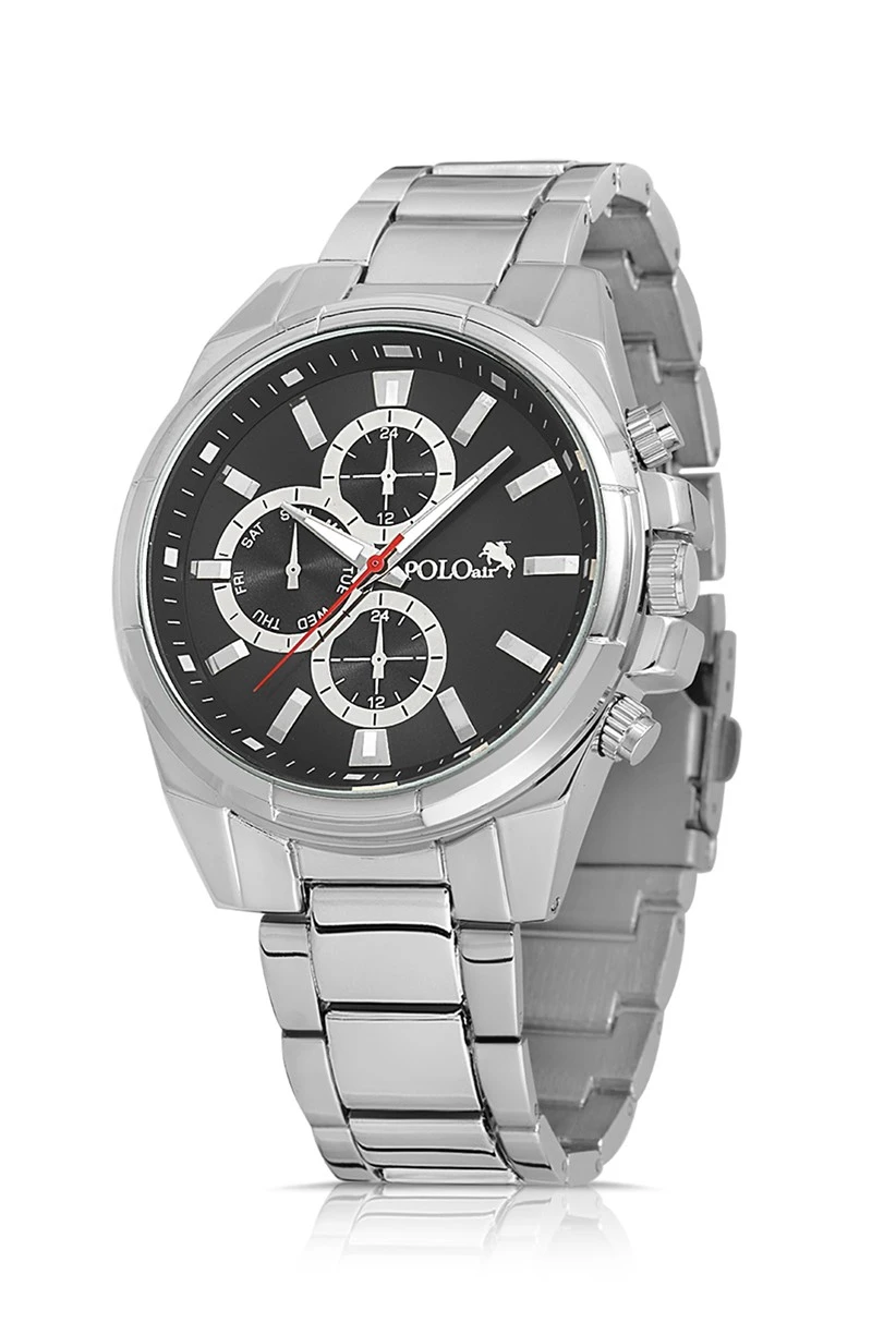 Cüzdan Kartlık Kemer Saat Anahtarlık Set Gümüş-Siyah Renk PL-0779E3