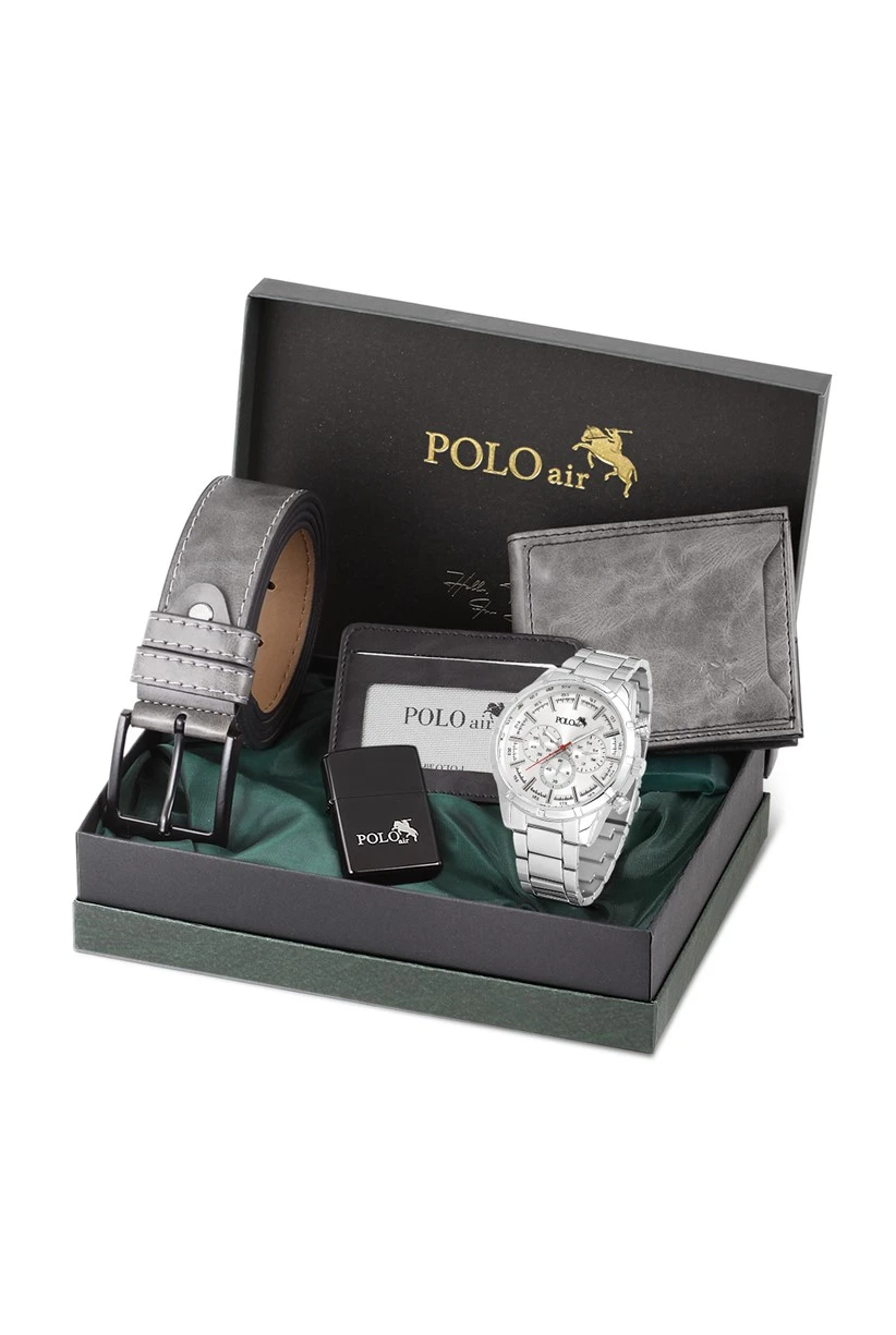 Cüzdan Kartlık Kemer Saat Çakmak Set Gri Renk PL-0774E4