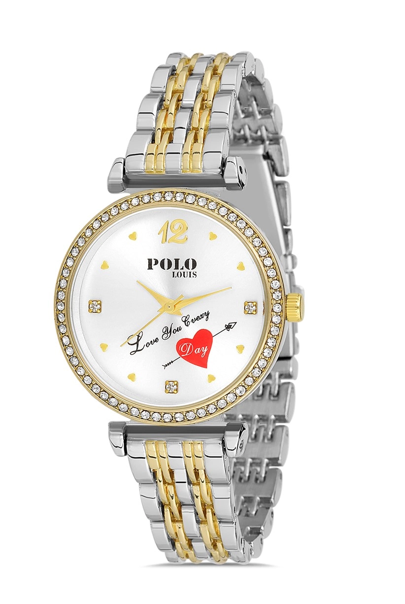 Kadın Kol Saati Love You Everyday Yazılı Sarı-Gümüş Renk PL-1463B4x