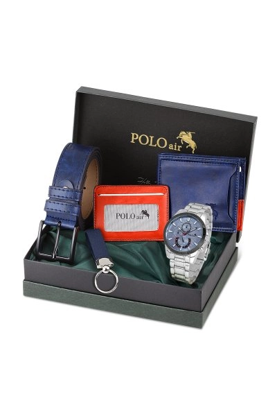 Cüzdan Kartlık Kemer Saat Anahtarlık Set Lacivert Renk PL-0775E2