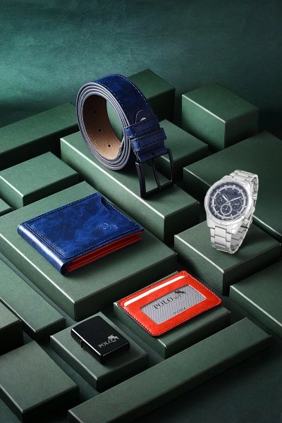 Cüzdan Kartlık Kemer Saat Çakmak Set Lacivert Renk PL-0774E2