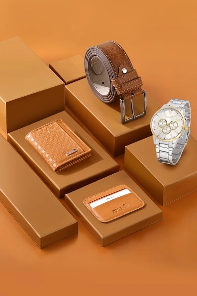 Erkek Kol Saati Kemer Cüzdan Kartlık Hediyelik Kutusunda Kombin Taba Renk PL-0791E4 PL-0791E4