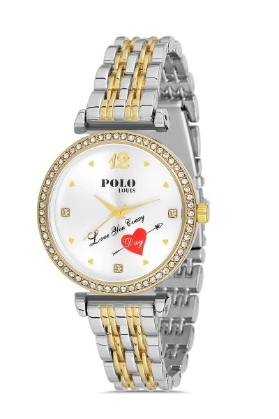 Kadın Kol Saati Love You Everyday Yazılı Sarı-Gümüş Renk PL-1463B4x