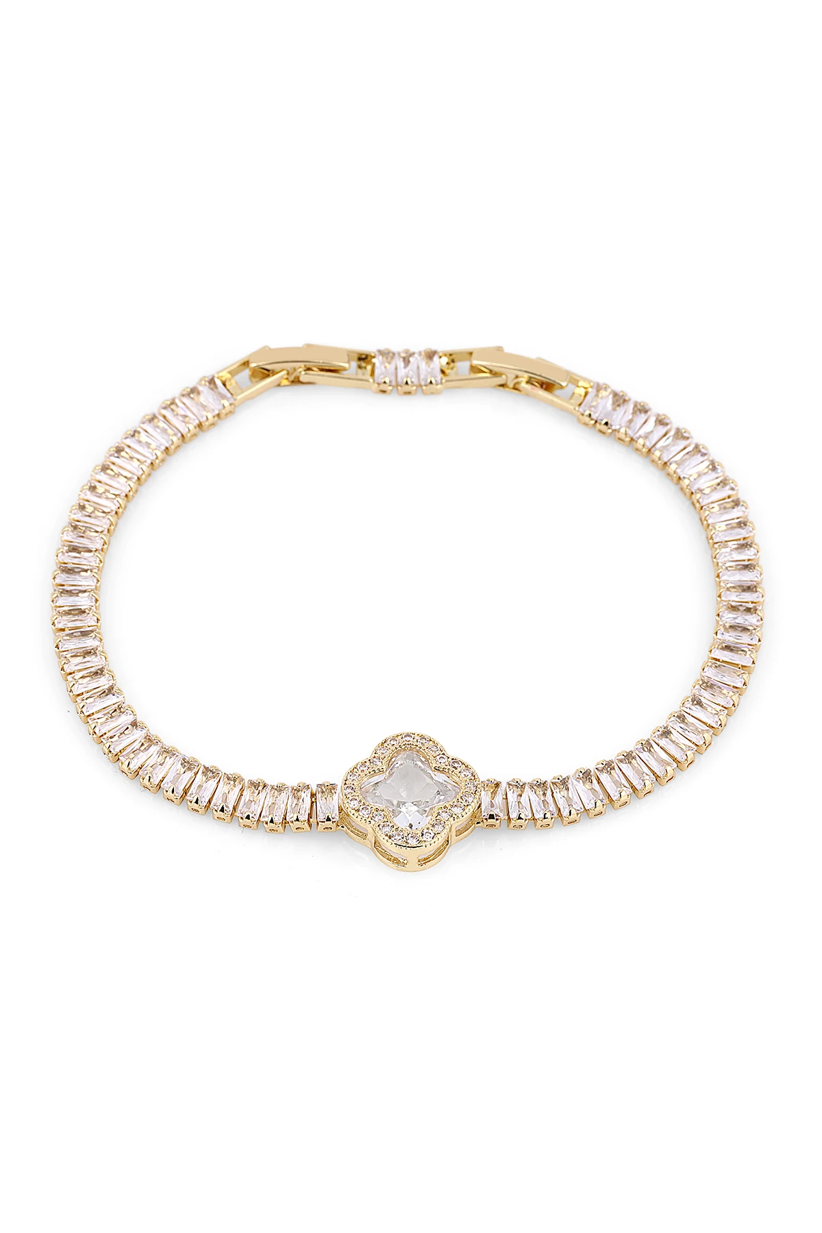 Van Cleef Model Çelik Lüx Zirkon Taşlı Zarif Su Yolu Bileklik Altın Renk BLK-M7041S