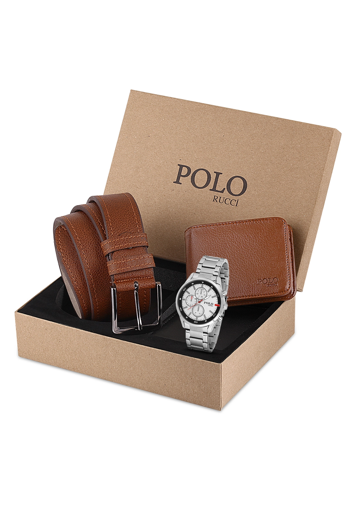 Erkek Set Kombin Kol Saati Kemer Cüzdan Gümüş Renk PL-0829E2