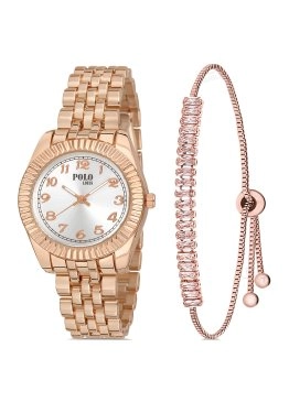 Polo Air Kadın Kol Saati Ve Zirkon Taşlı Su Yolu Bileklik Hediyeli Kombin Bakır Renk PL-1472B3