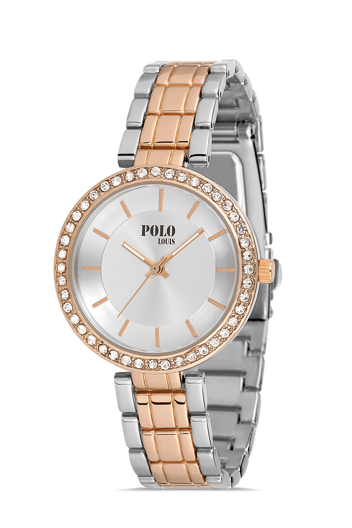 Polo Louis Lüx Tek Sıra Taşlı Şık Kadın Kol Saati Gümüş-Bakır Renk PL-1474B3x
