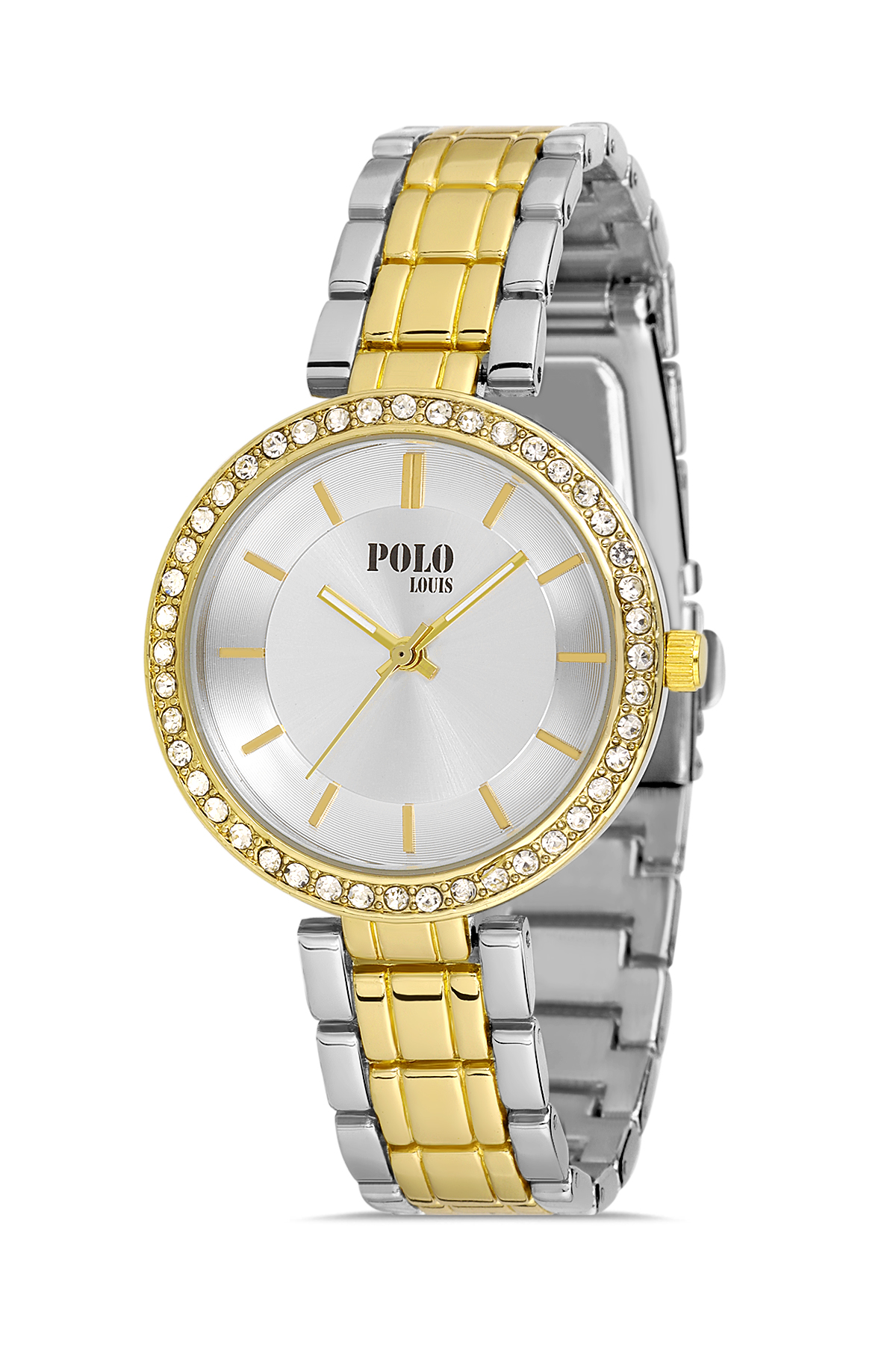 Polo Louis Lüx Tek Sıra Taşlı Şık Kadın Kol Saati Gümüş-Altın Renk PL-1474B4x