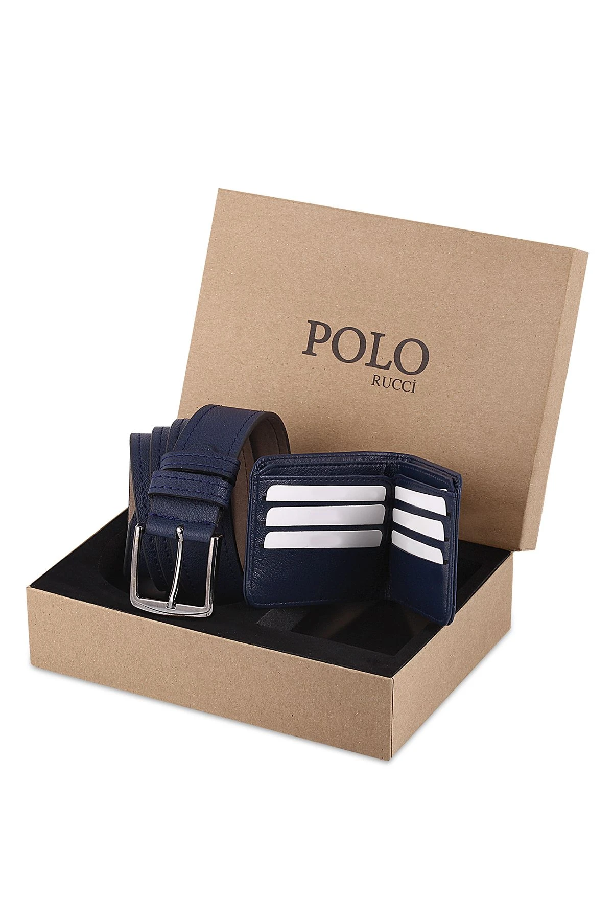 Polo Rucci Erkek Set Kombin Kol Saati Kemer Cüzdan Gümüş İçi Lacivert Renk PL-0804E1