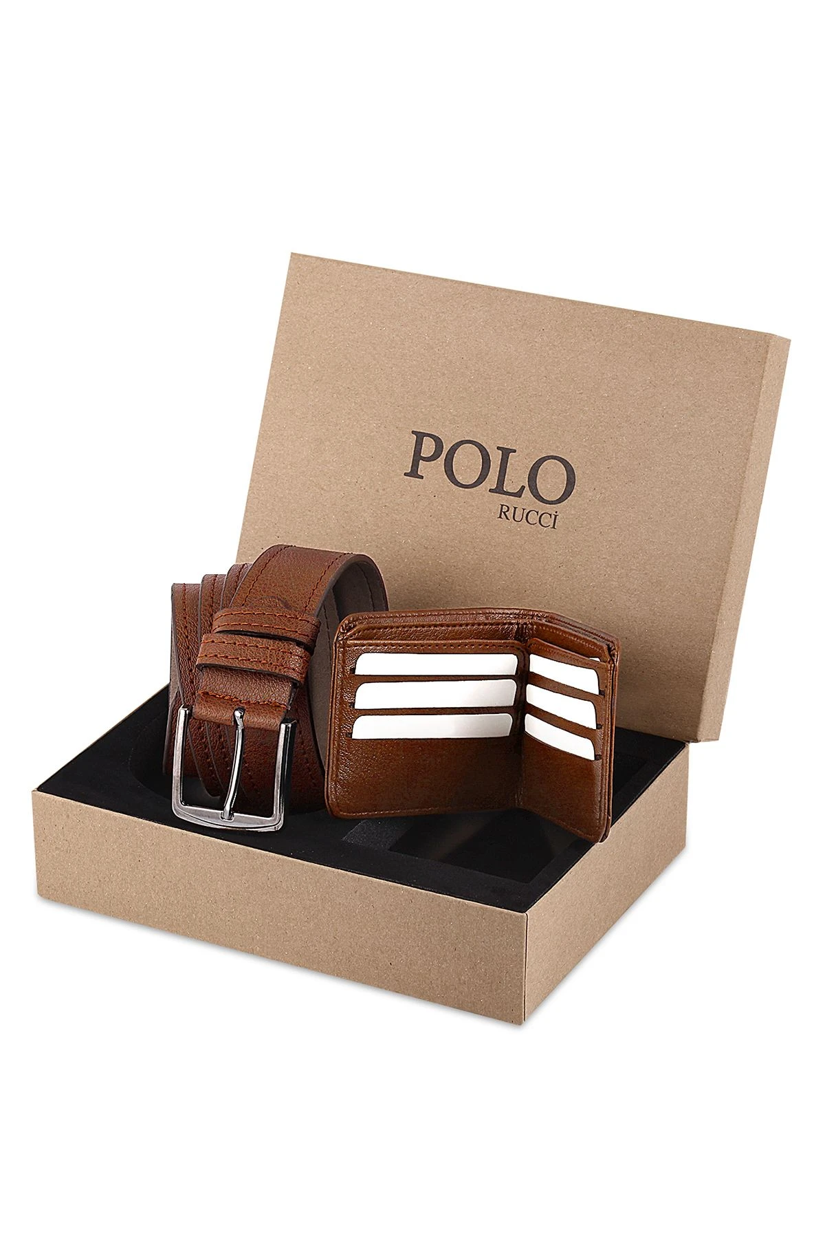Polo Rucci Erkek Set Kombin Kol Saati Kemer Cüzdan Kahverengi PL-0801E1