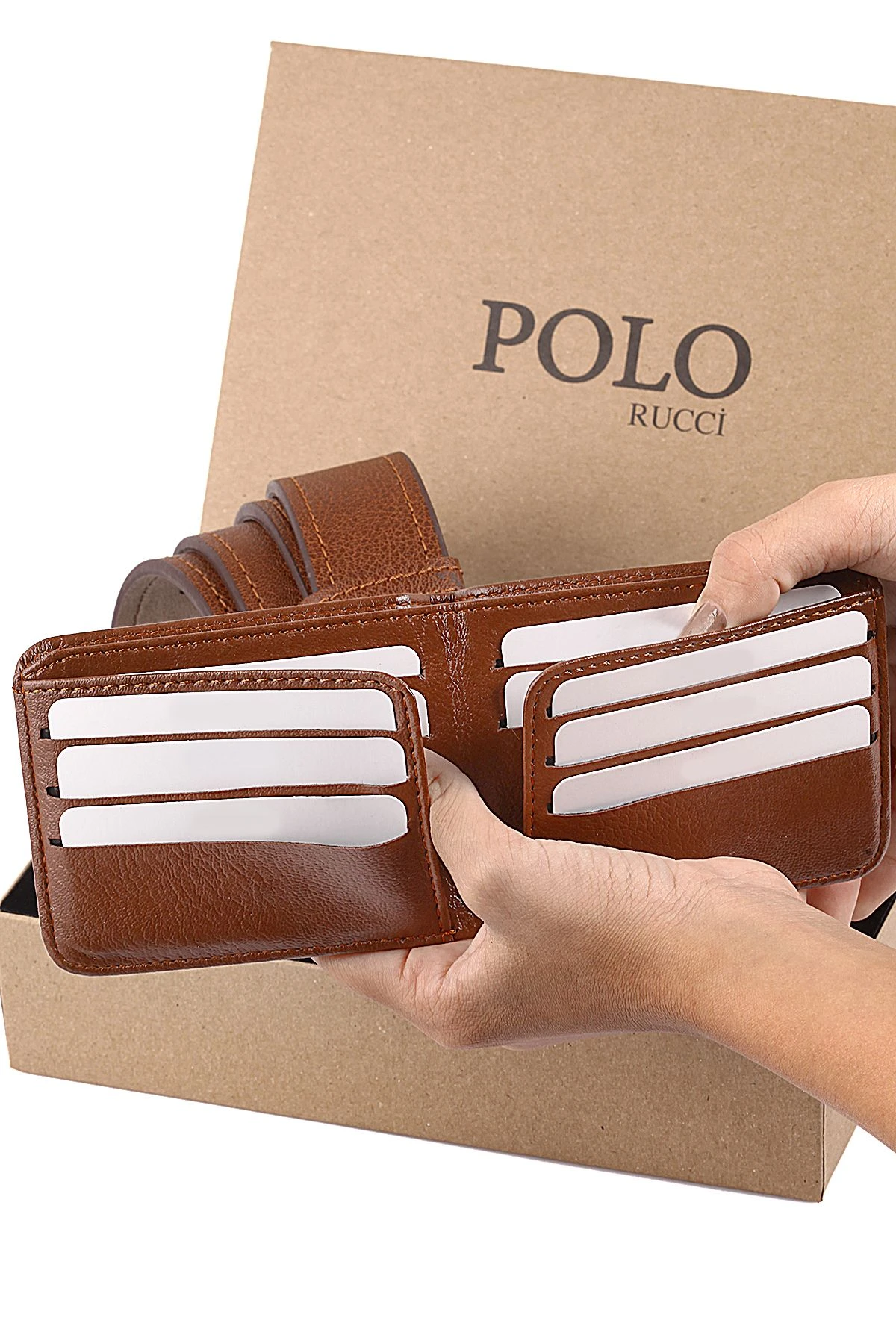 Polo Rucci Erkek Set Kombin Kol Saati Kemer Cüzdan Kahverengi PL-0801E1
