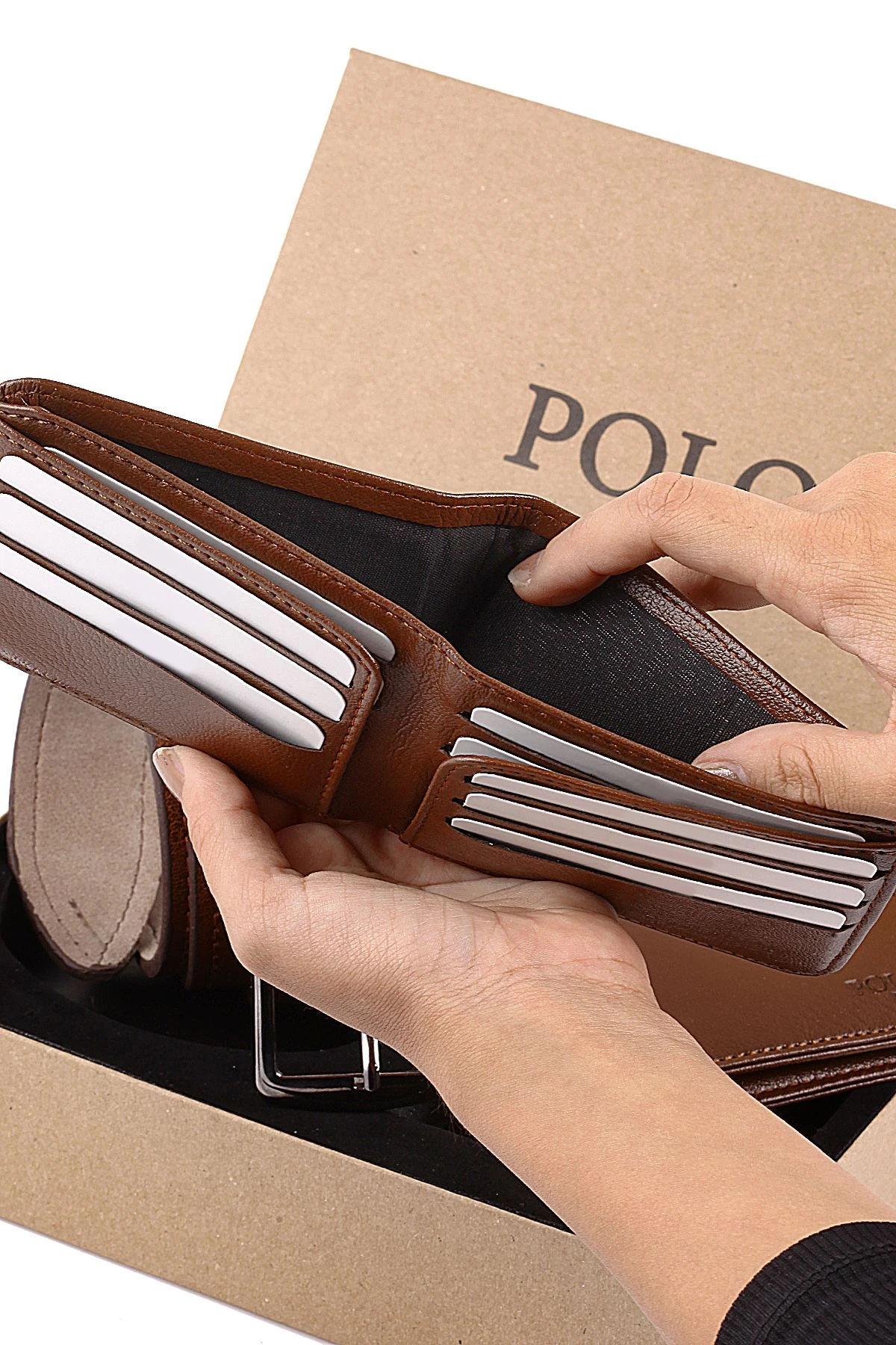 Polo Rucci Erkek Set Kombin Kol Saati Kemer Cüzdan Kahverengi PL-0801E1