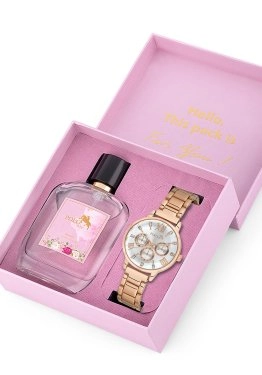 Romen Rakamlı Kadın Kol Saati Parfüm Hediyelik Kombin Set Bakır Renk ST-2094S3