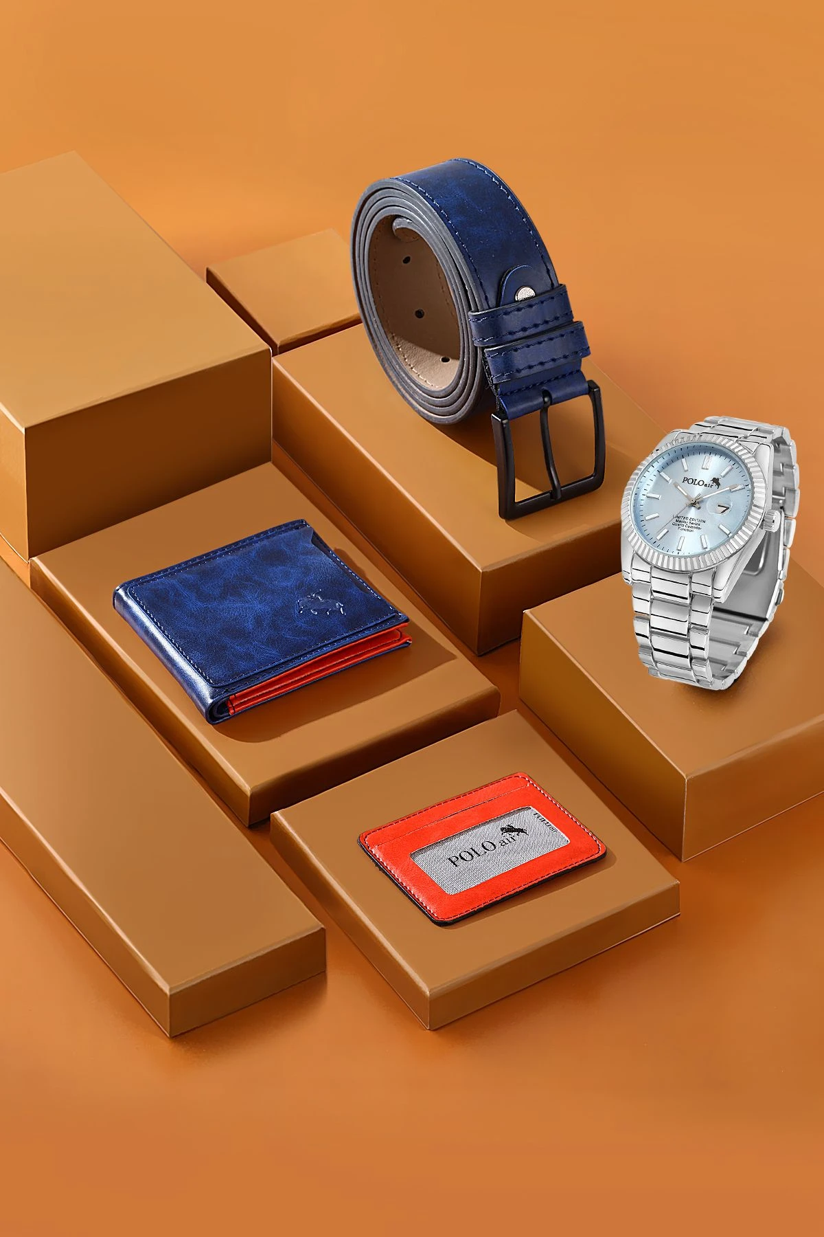 Erkek Set Cüzdan Kartlık Kemer Mercek Takvimli Saat Kombin PL-0798E5