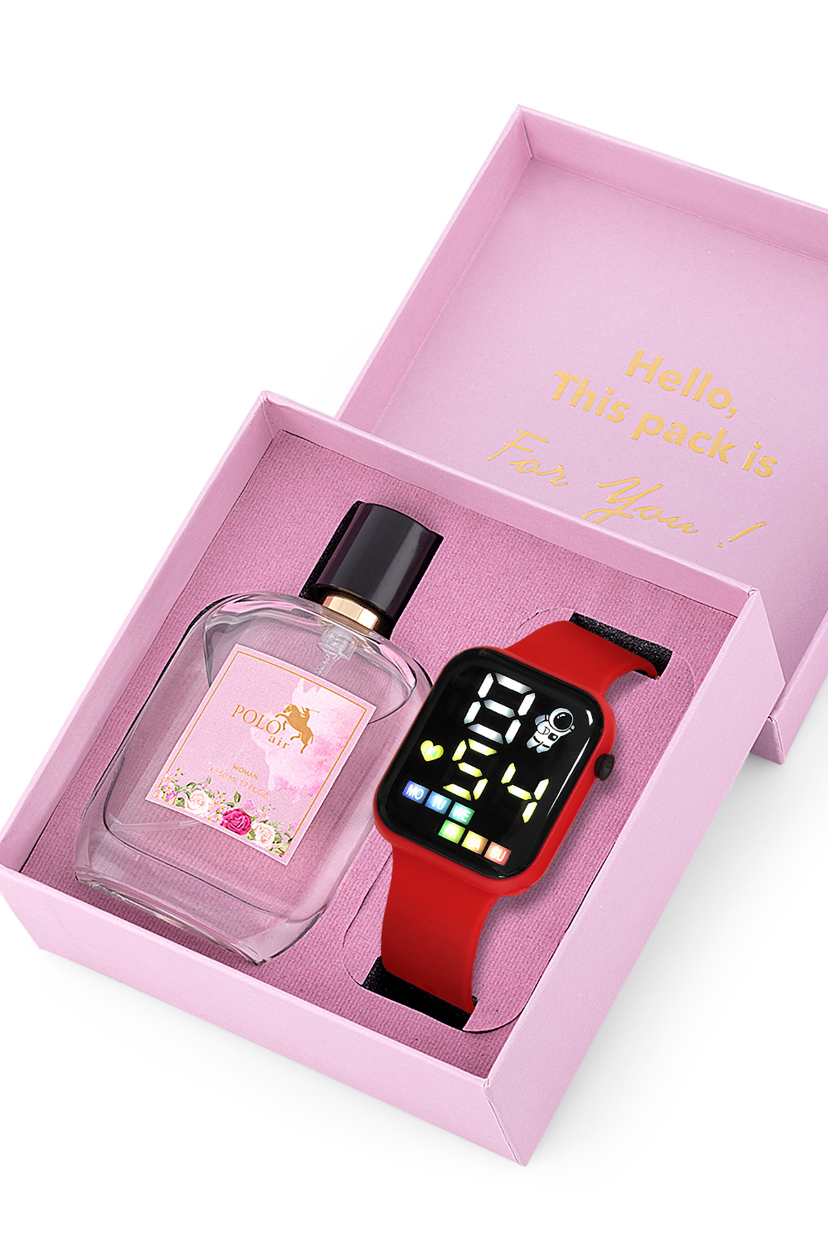Kadın Silikon Kordon Kol Saati Parfüm Hediyelik Kombin Kırmızı Renk ST-2107S4