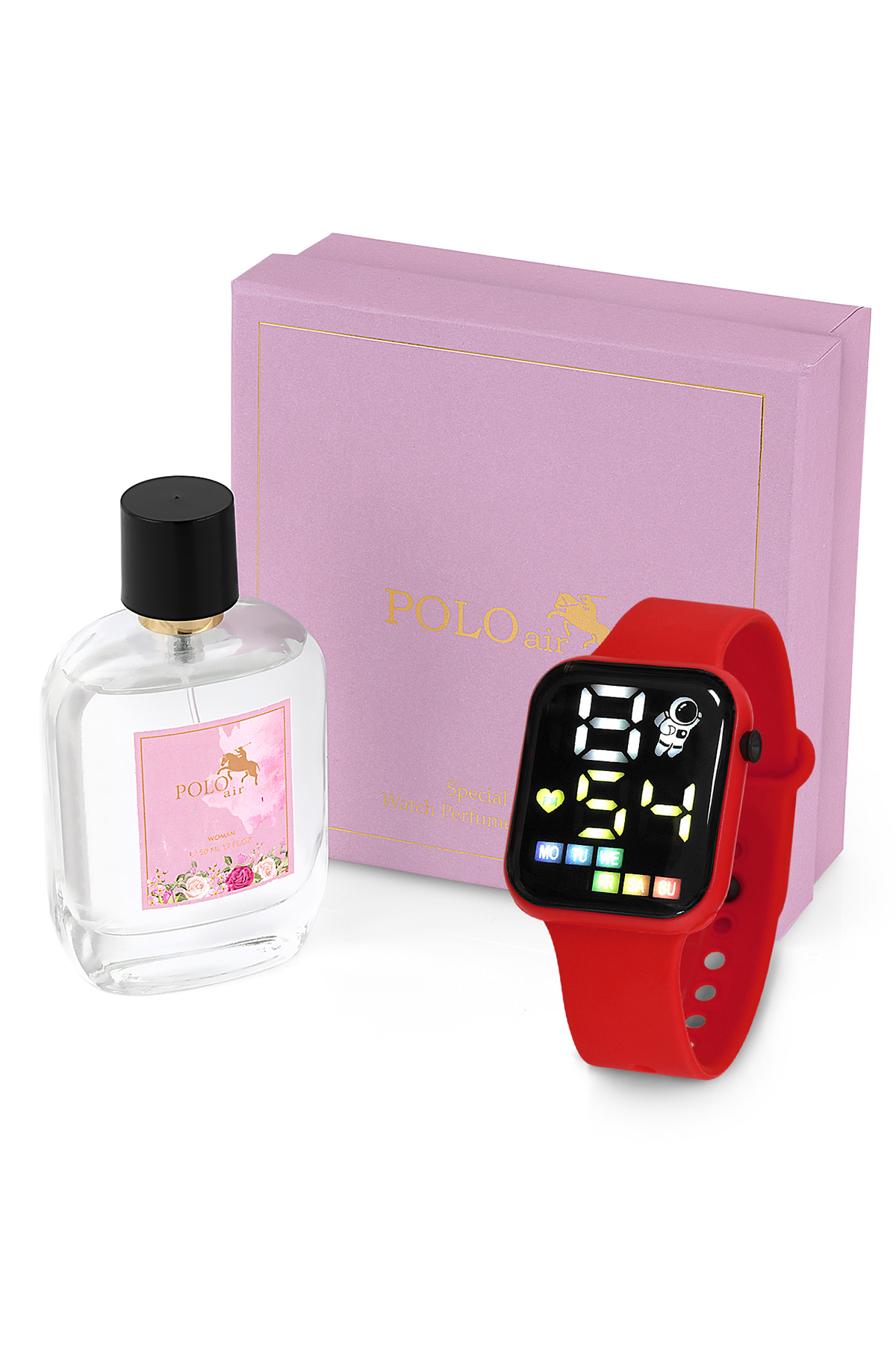 Kadın Silikon Kordon Kol Saati Parfüm Hediyelik Kombin Kırmızı Renk ST-2107S4
