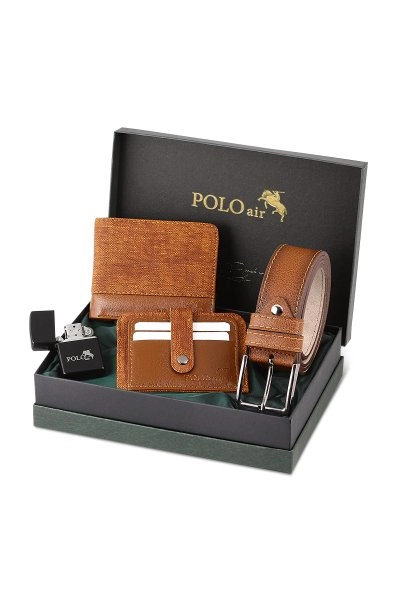 Taba Renk Kemer Cüzdan Kartlık Kutulu Model Çakmak Seti CM-11-T