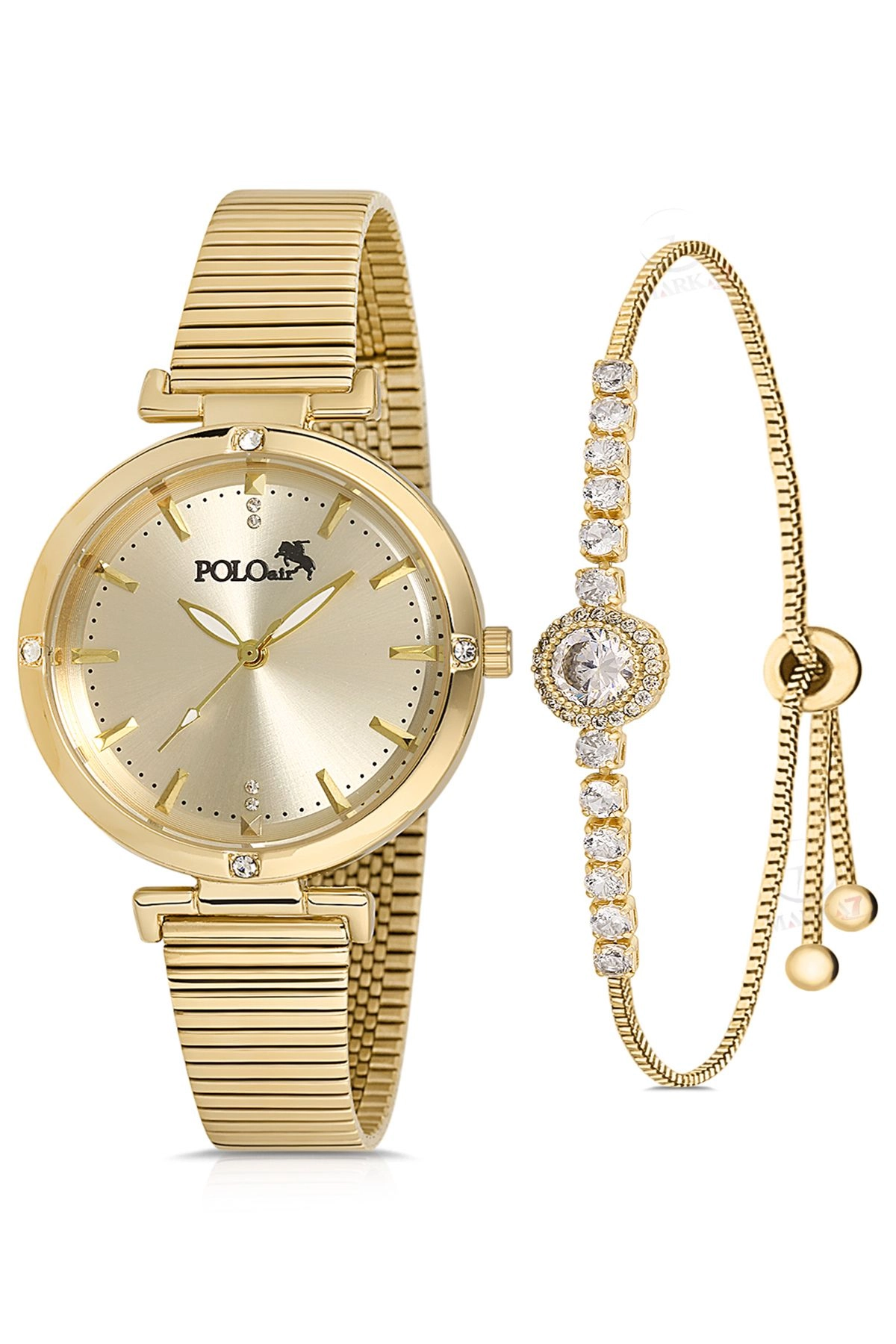 Klasik Kadın Kol Saati Ve Zirkon Taşlı Lüx Bileklik Hediye Gold Pl-1476B1 Gold Pl-1476B1