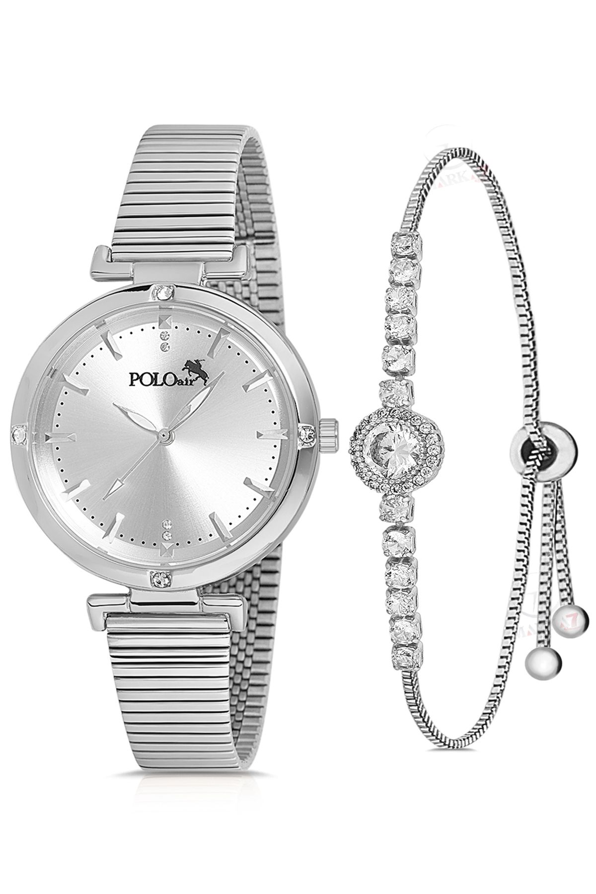 Klasik Kadın Kol Saati Ve Zirkon Taşlı Lüx Bileklik Hediye Gümüş Pl-1476B2 Gümüş Pl-1476B2