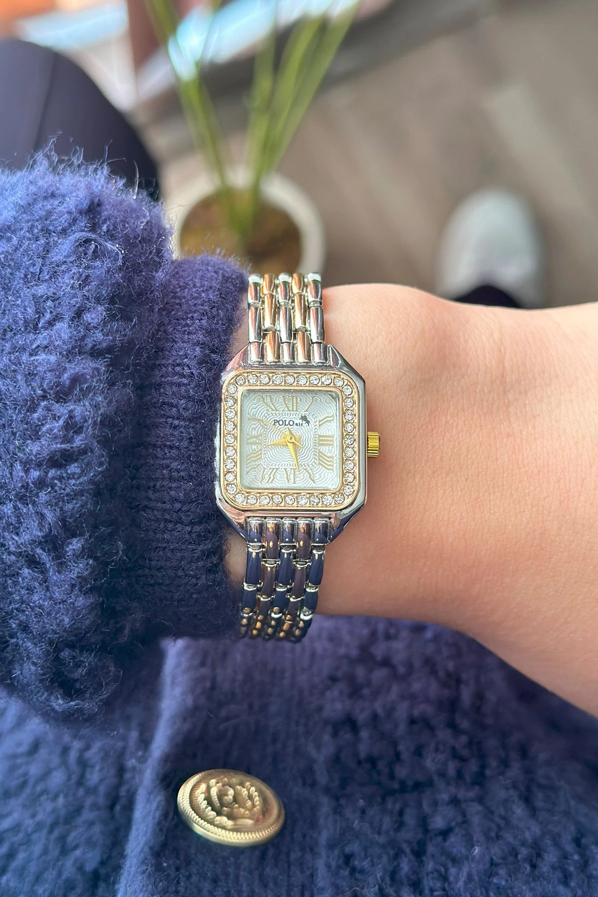 Romen Rakamlı Vintage Kadın Kol Saati Gümüş-Sarı Renk Pl-1475B3X İki Renk Pl-1475B3X