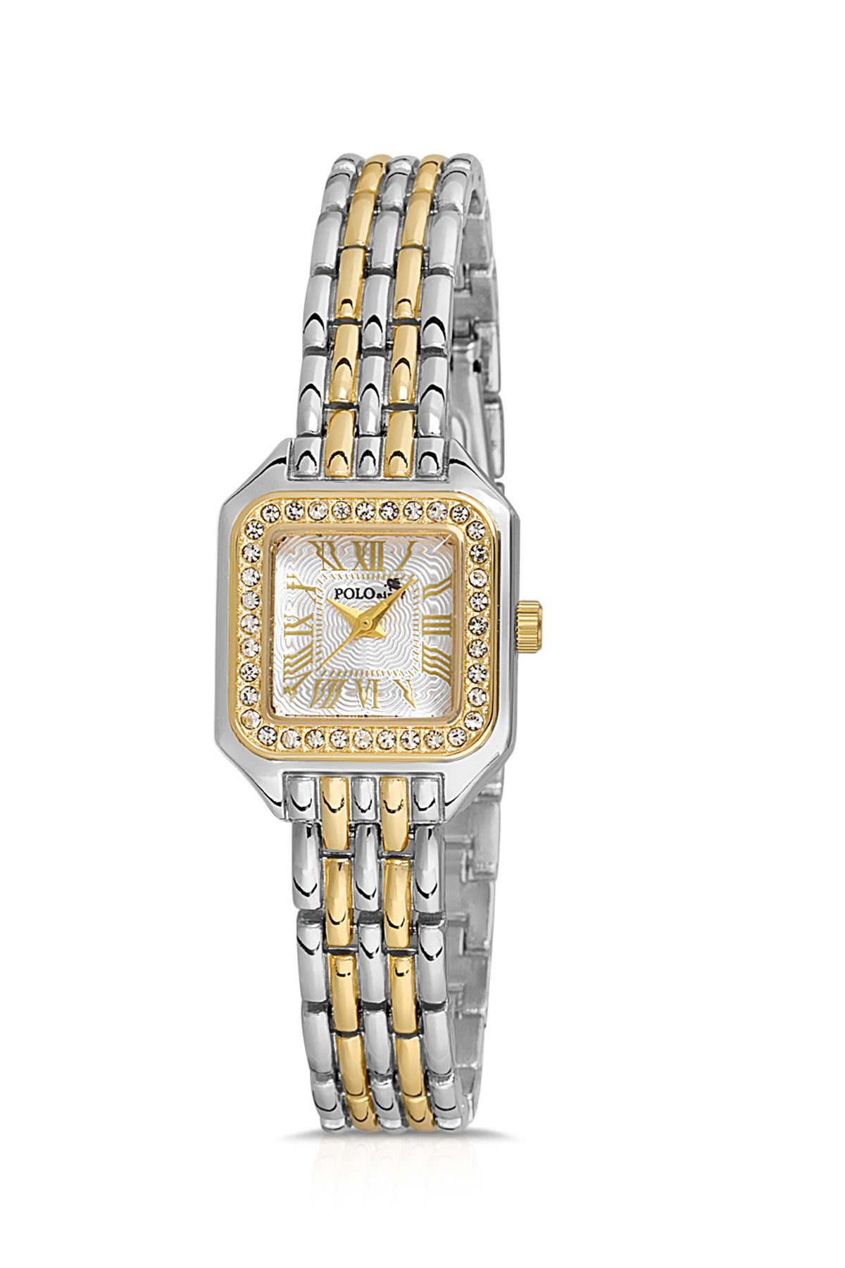 Romen Rakamlı Vintage Kadın Kol Saati Ve Zirkon Renkli Taşlı Bileklik Hediye Karışık Pl-1475B3 Gümüşe Gold Pl-1475B3