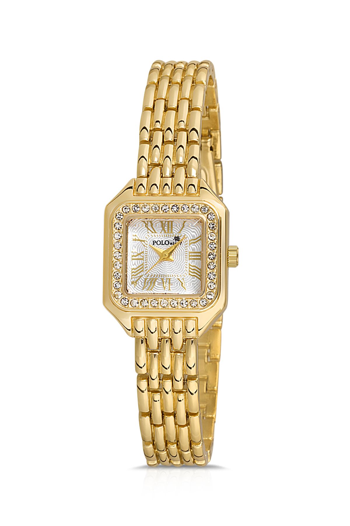 Romen Rakamlı Vintage Kadın Kol Saati Ve Zirkon Taşlı  Bileklik Hediyeli Sarı Pl-1475B1 Altın Pl-1475B1
