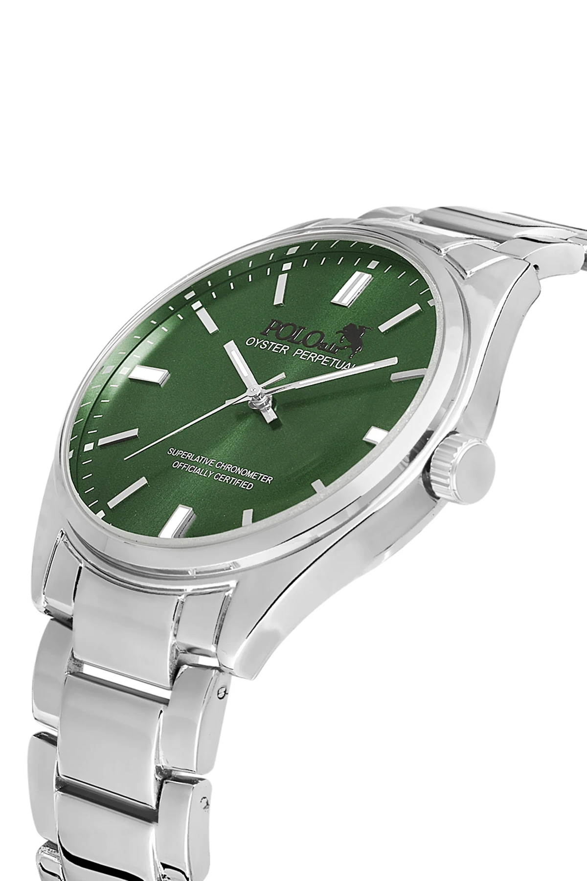 Polo Air  Klasik Metal Kordon Erkek Kol Saati Gümüş-Yeşil PL-0832E5x