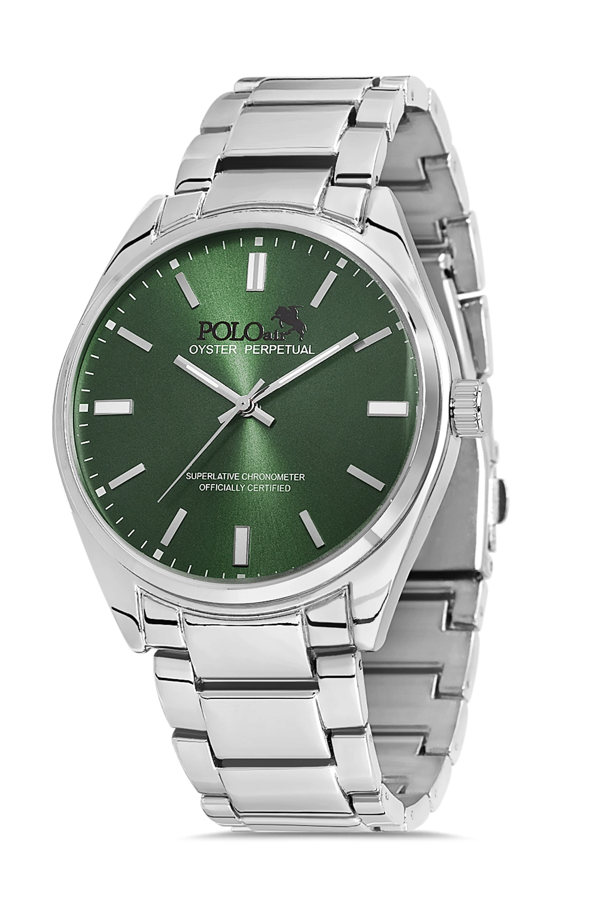 Polo Air  Klasik Metal Kordon Erkek Kol Saati Gümüş-Yeşil PL-0832E5x