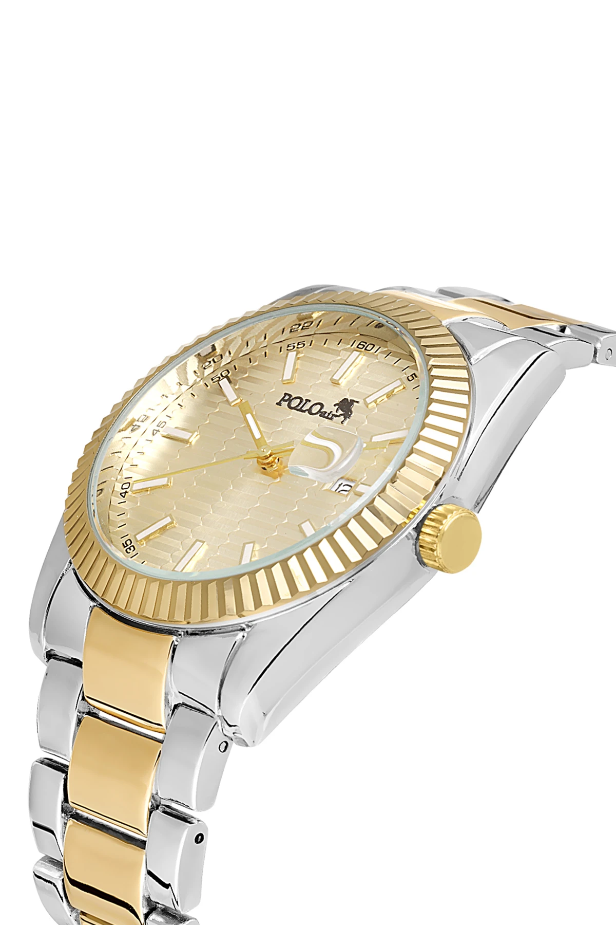 Polo Air Mercek Takvimli Şık Erkek Kol Saati Gümüş-Gold PL-0836E3x