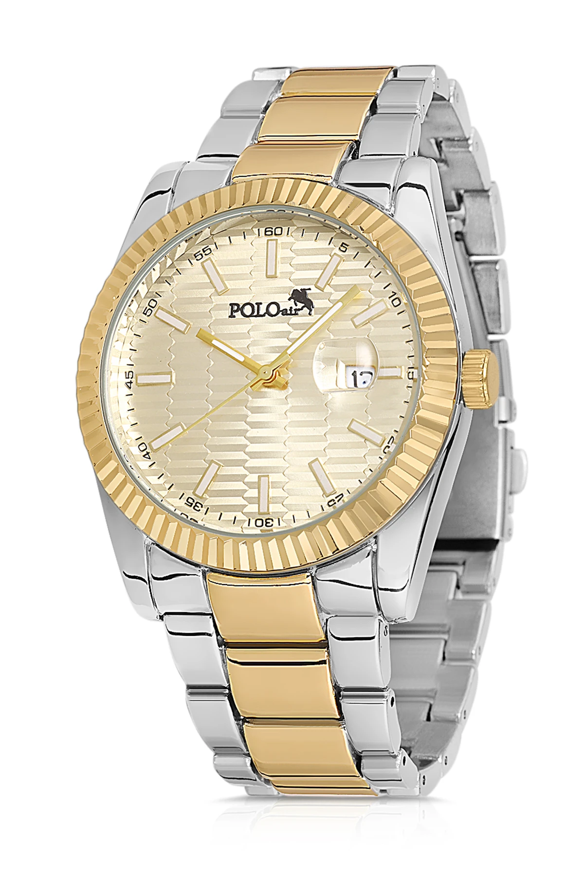 Polo Air Mercek Takvimli Şık Erkek Kol Saati Gümüş-Gold PL-0836E3x