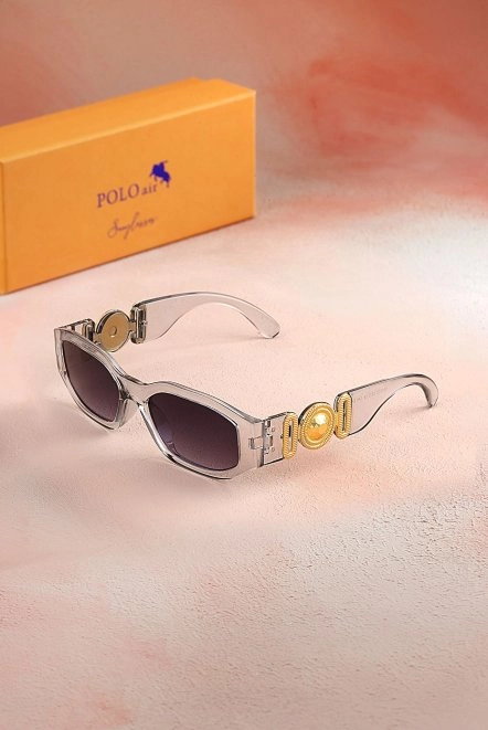 Uv400 Korumalı Sarı Detaylı Kadın Dikdörtgen Güneş Gözlüğü Şeffaf Mavi Plg-2084C4 Şeffaf Mavi Plg-2084C4