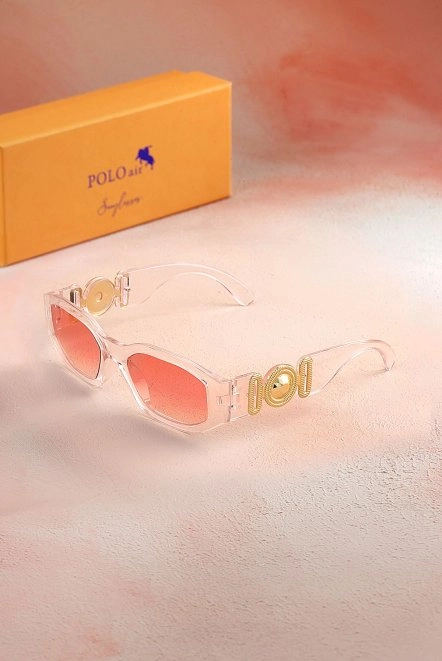 Uv400 Korumalı Sarı Detaylı Kadın Dikdörtgen Güneş Gözlüğü Şeffaf Pembe Plg-2084C5 Şeffaf Pembe Plg-2084C5