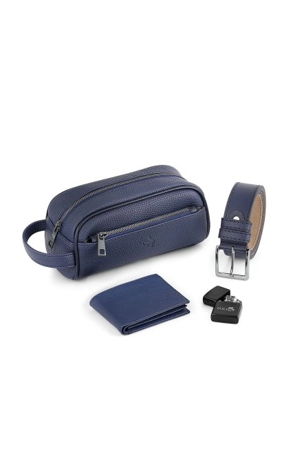 Erkek El Çantası Cüzdan Kemer Çakmak Set Lacivert Kombin Cn-31-L Lacivert Cn-31-L