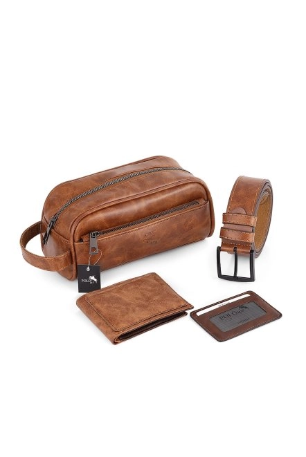 Erkek El Çantası Cüzdan Kemer Kartlık Set Taba Kombin N-30-T Taba N-30-T