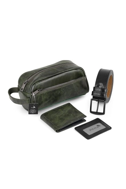 Erkek El Çantası Cüzdan Kemer Kartlık Set Yeşil Kombin N-30-Y Yeşil N-30-Y