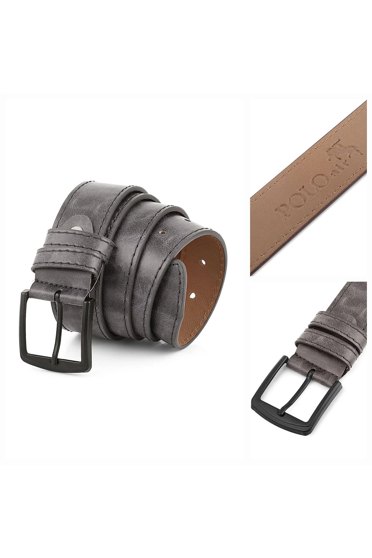 Erkek Kol Saati El Çantası Cüzdan Kemer Kartlık Çakmak Set Gri Kombin Set Pl-0872E5 Gri Pl-0872E5