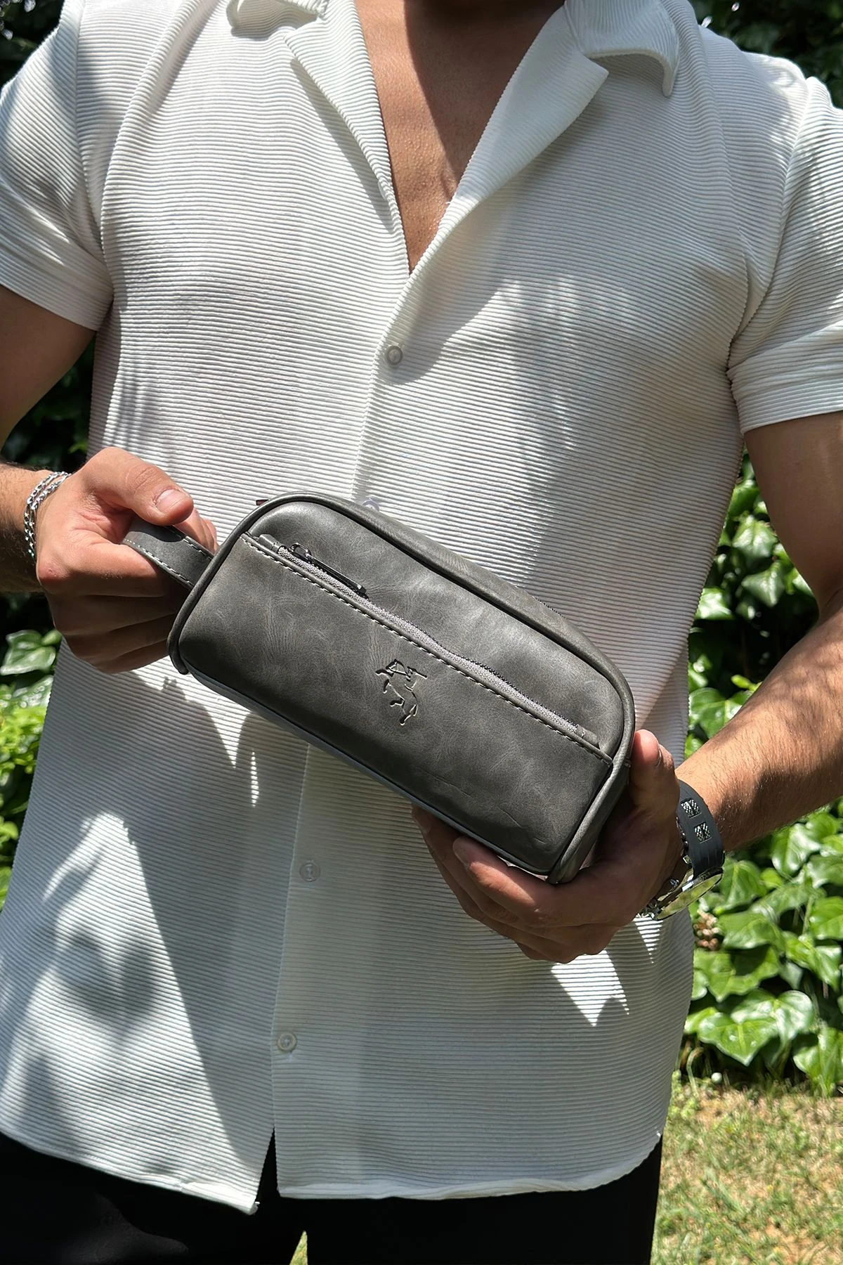 Erkek Kol Saati El Çantası Cüzdan Kemer Kartlık Çakmak Set Gri Kombin Set Pl-0872E5 Gri Pl-0872E5
