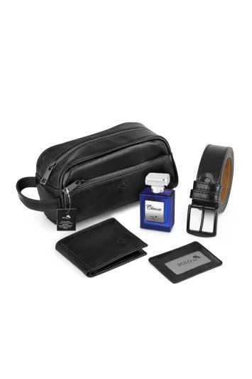 Erkek El Çantası Cüzdan Kemer Kartlık Parfüm Set Siyah Renk Pn-30-S Siyah Pn-30-S