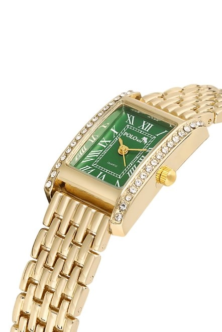 Romen Rakamlı Lüx Taşlı Vintage Kadın Kol Saati Gold Yeşil Pl-1501B3X Gold-Yeşil Pl-1501B3X