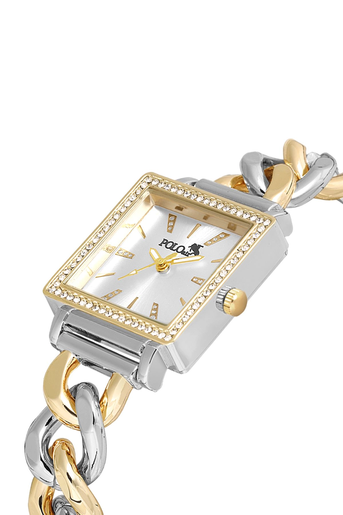 Zincir Kordon Lüx Taşlı Kare Kadın Kol Saati Gold-Gümüş Pl-1485B4X Gold-Gümüş Pl-1485B4X