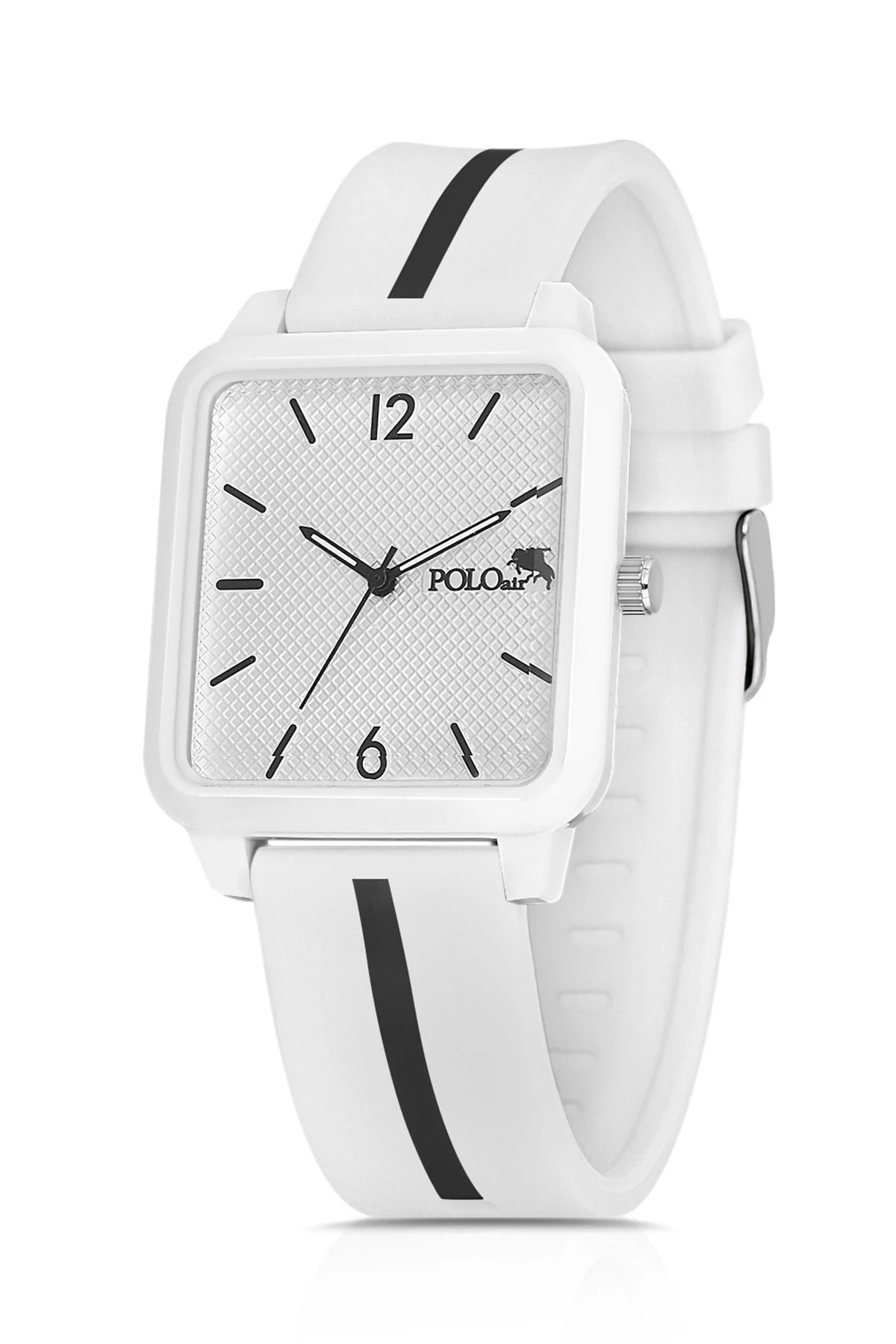Kare Kasa Silikon Kordon Unisex Bay-Bayan Spor Kol Saati Beyaz Renk Siyah Çizgili Pl-1509B6X Beyaz-Siyah Pl-1509B6X