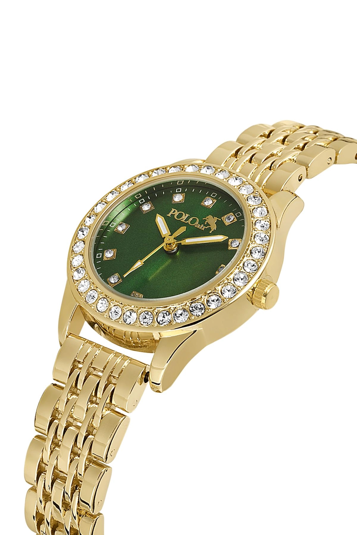 Tek Sıra Lüx Taşlı Kadın Kol Saati Gold Yeşil Renk Pl-1514B4X Gold-Yeşil Pl-1514B4X