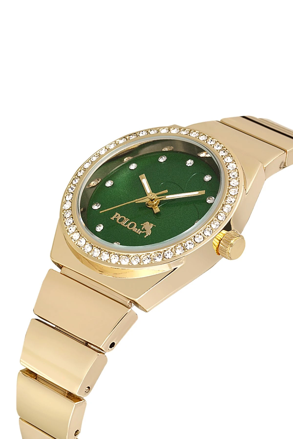 Tek Sıra Lüx Taşlı Kadın Kol Saati Zirkon Taşlı Çiçek Bileklik Gold-Yeşil Pl-1490B3 Gold-Yeşil Pl-1490B3
