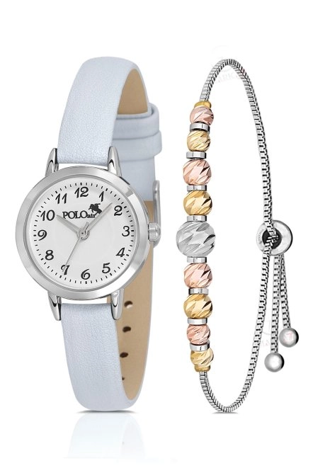 Klasik Deri Kordon Kadın Kol Saati Dorika Bileklik Kombin Açık Mavi Gümüş Renk Pl-1518B9 Açıkmavi-Gümüş Pl-1518B9