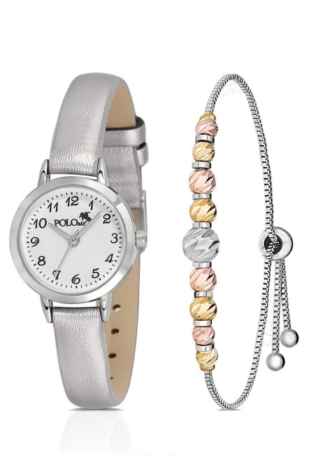 Klasik Deri Kordon Kadın Kol Saati Dorika Bileklik Kombin Metalik Gümüş Renk Pl-1518B8 Metalik-Gümüş Pl-1518B8