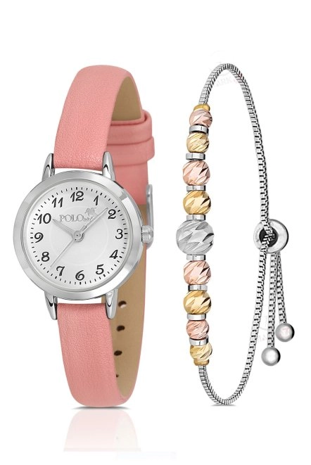 Klasik Deri Kordon Kadın Kol Saati Dorika Bileklik Kombin Tozpembe Gümüş Renk Pl-1518B5 Tozpembe-Gümüş Pl-1518B5