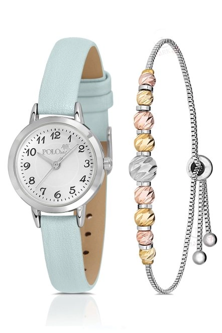 Klasik Deri Kordon Kadın Kol Saati Dorika Bileklik Kombin Turkuaz Gümüş Renk Pl-1518B7 Turkuaz-Gümüş Pl-1518B7